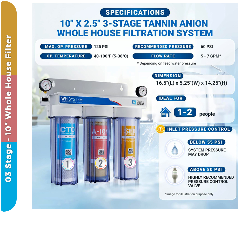 Safe Underground Well Water Specialist–3-Stage Tannin & Nitrate Whole House Filter-Sediment + Anion + CTO Post Carbon - Image 2