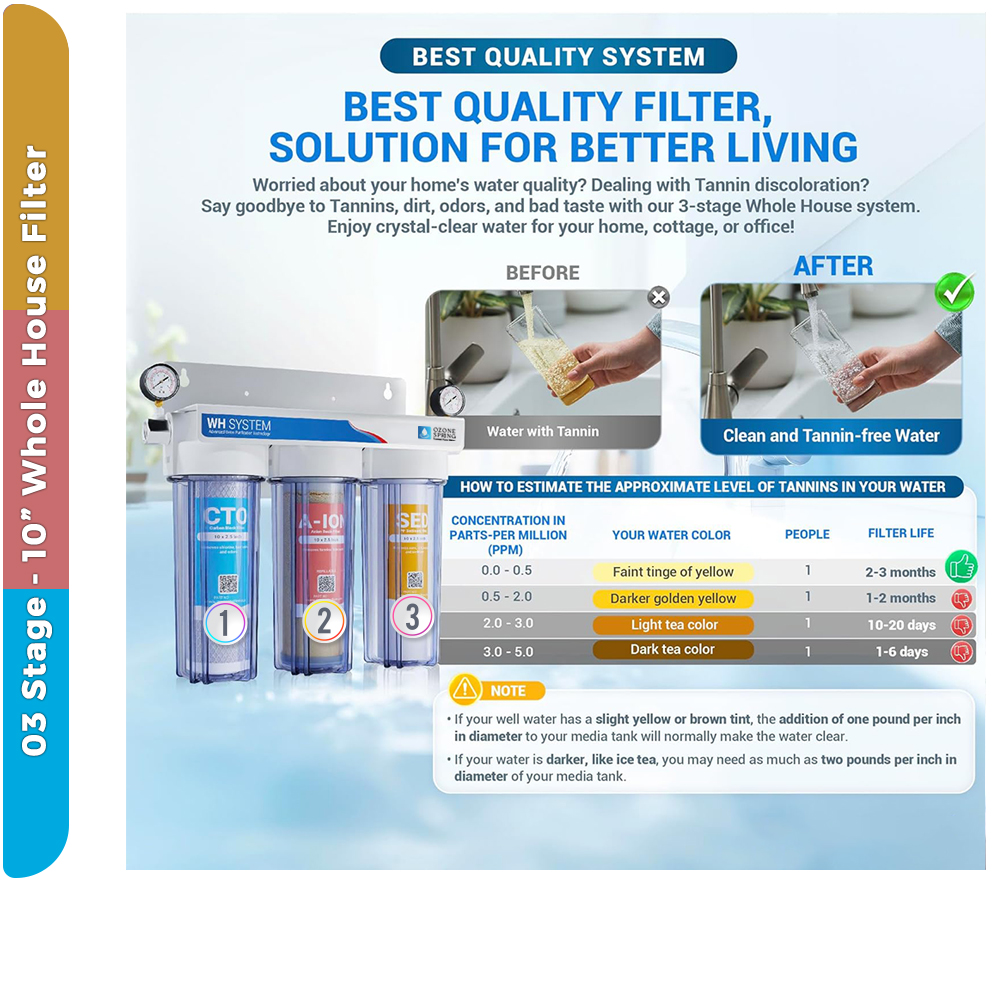 Safe Underground Well Water Specialist–3-Stage Tannin & Nitrate Whole House Filter-Sediment + Anion + CTO Post Carbon - Image 3
